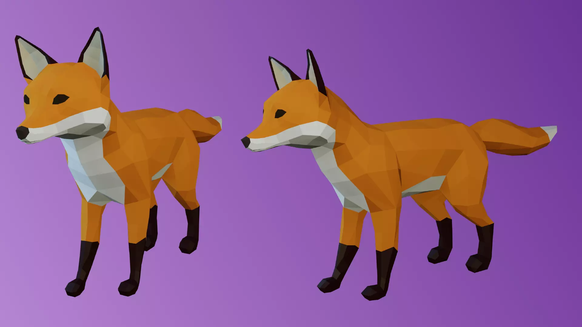 Low Poly Fox polygonal foxes Low-poly 3D model_0