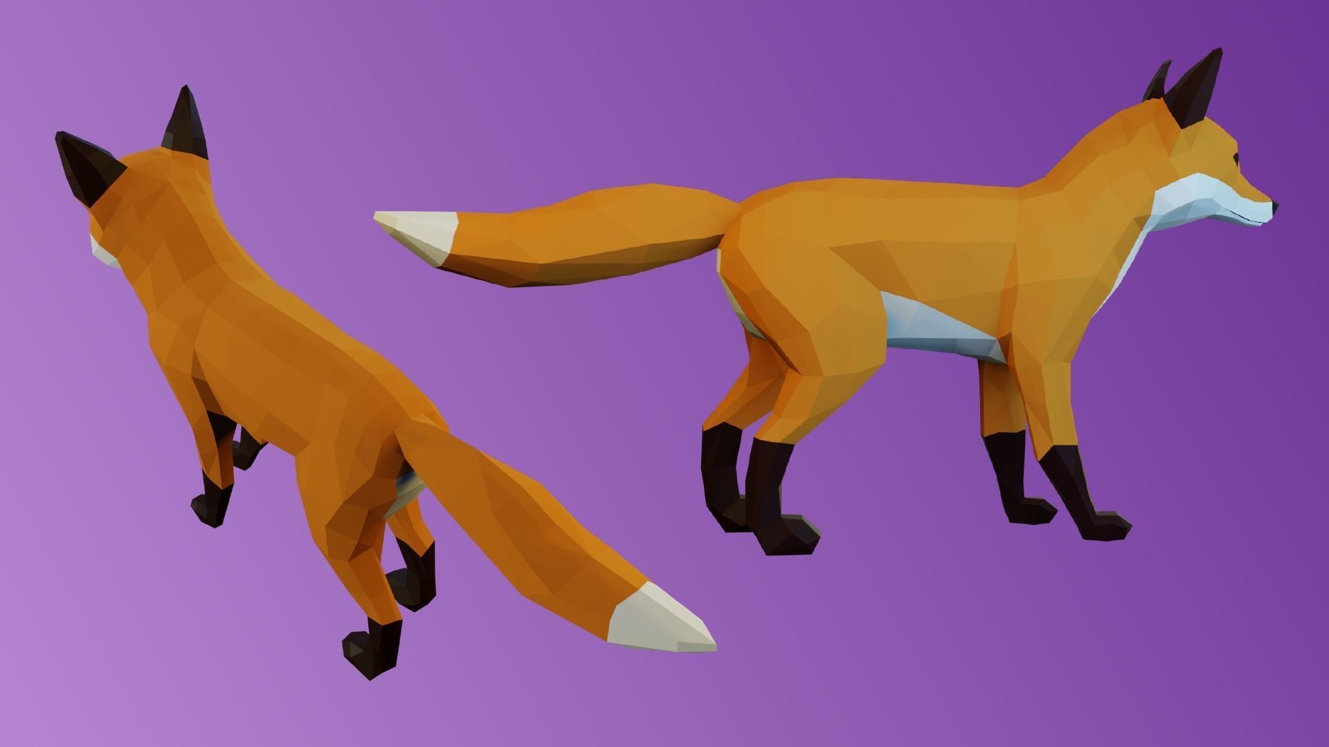 Low Poly Fox polygonal foxes Low-poly 3D model_1