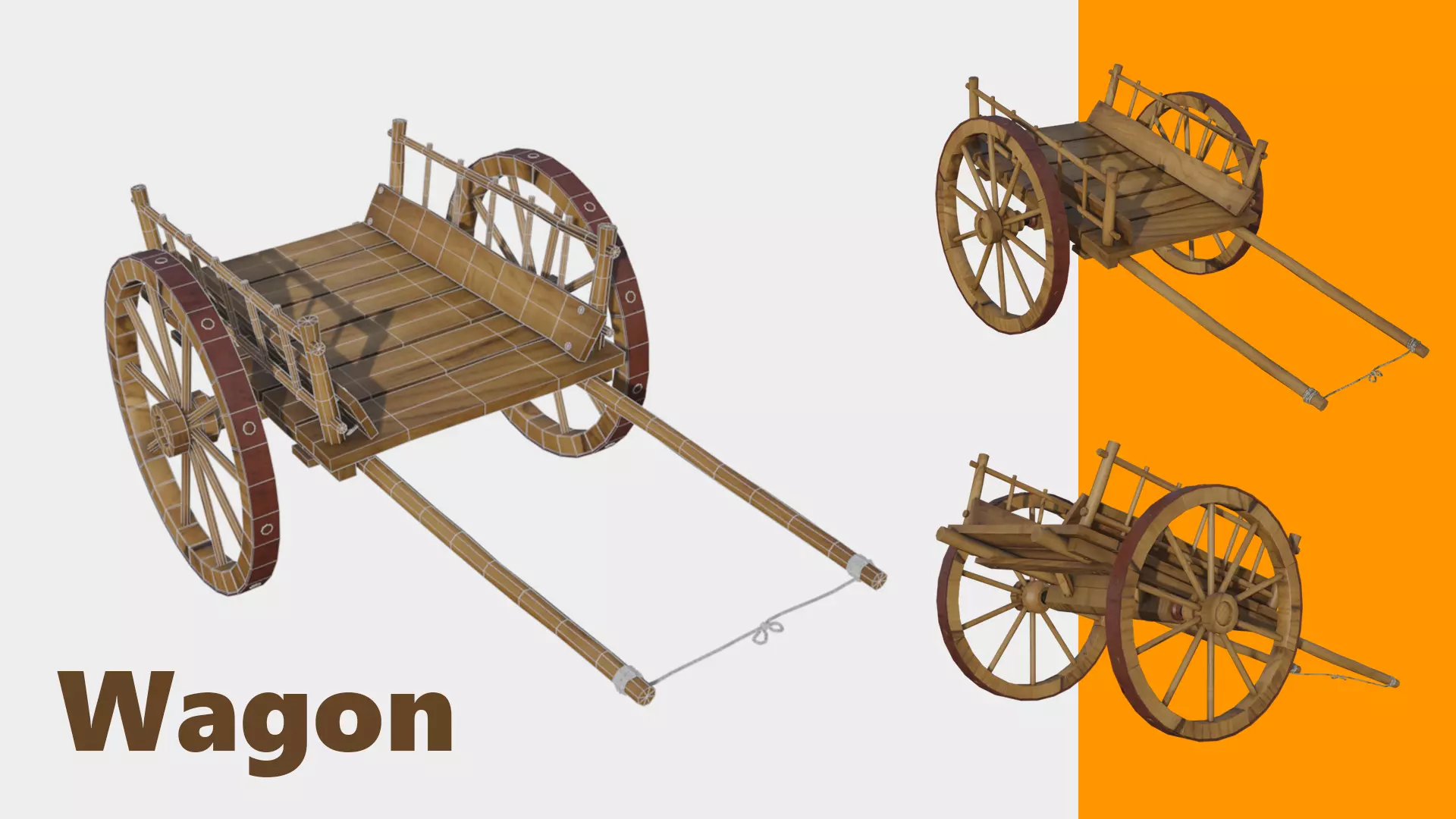 wagon 3d model wooden 3D model_0