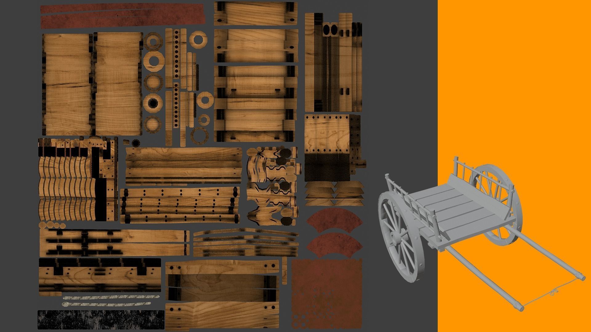 wagon 3d model wooden 3D model_1