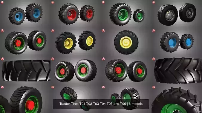 Tractor Tires T01 T02 T03 T04 T05 and T06 3D Model Collection