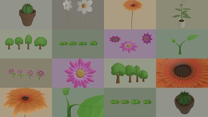 Trees and Flowers Pack 3D Model Collection