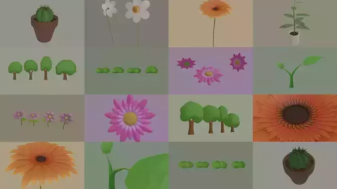 Trees and Flowers Pack 3D Model Collection