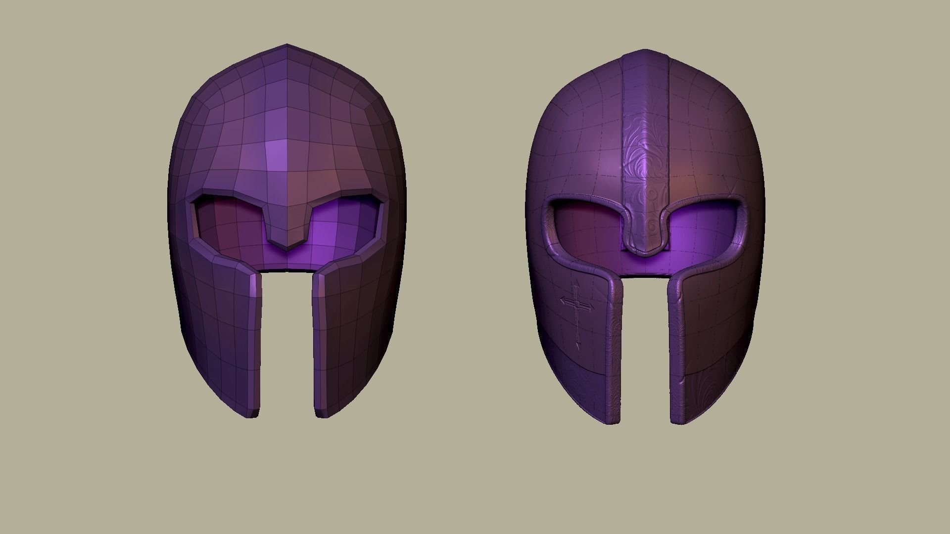 Golden Crusader Helmet - Character Design Low-poly 3D model_15
