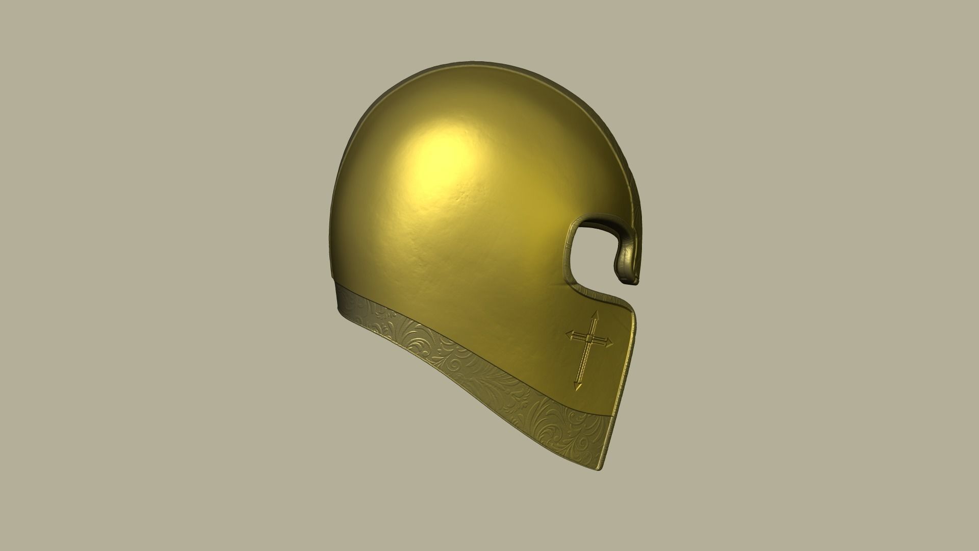 Golden Crusader Helmet - Character Design Low-poly 3D model_6