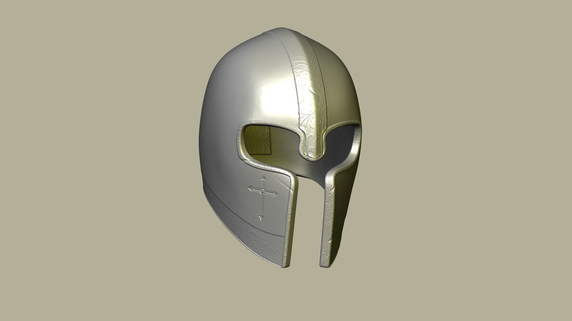 Golden Crusader Helmet - Character Design Low-poly 3D model_10