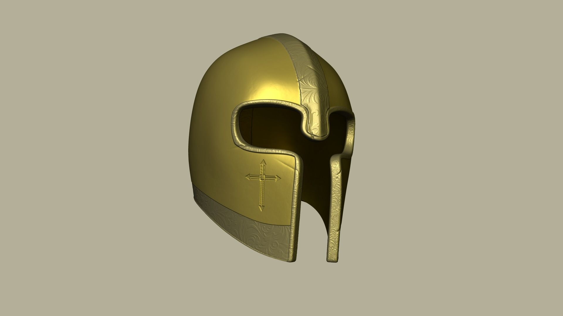 Golden Crusader Helmet - Character Design Low-poly 3D model_8