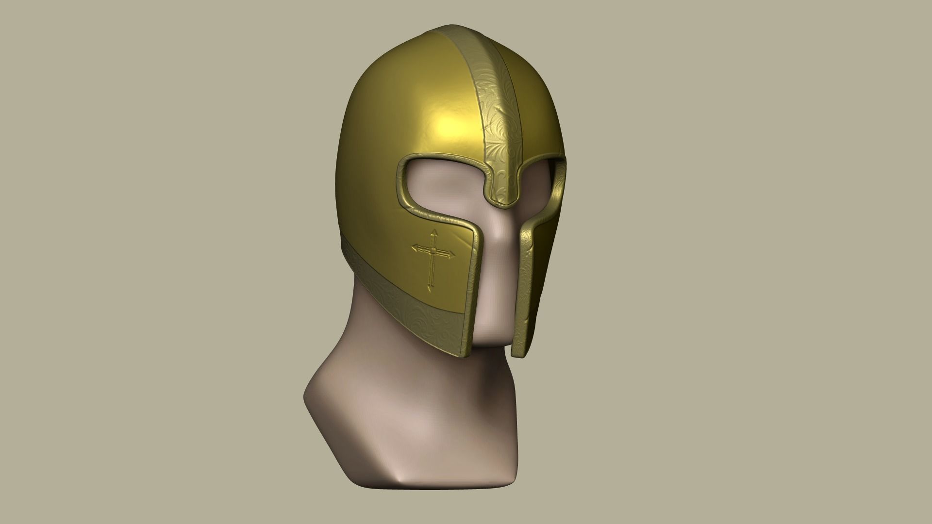 Golden Crusader Helmet - Character Design Low-poly 3D model_1
