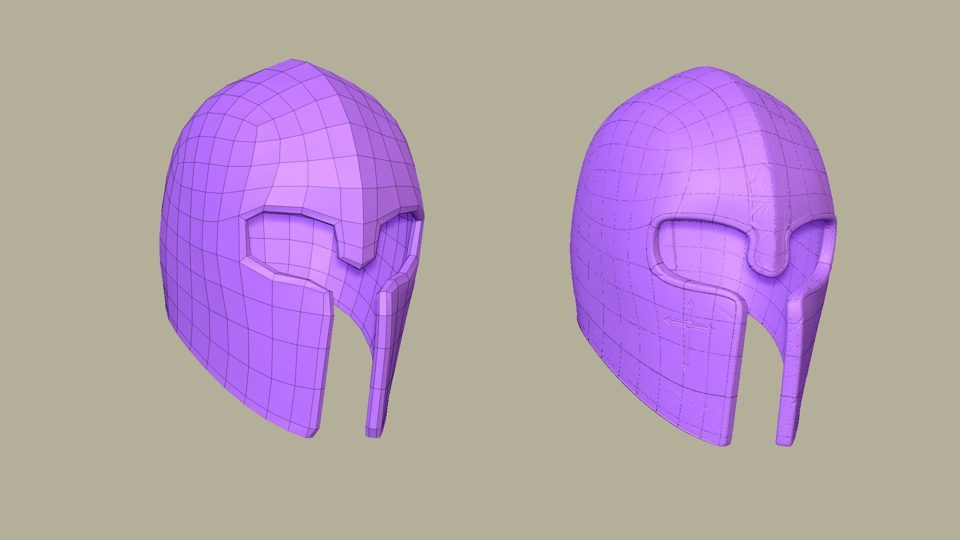 Golden Crusader Helmet - Character Design Low-poly 3D model_13
