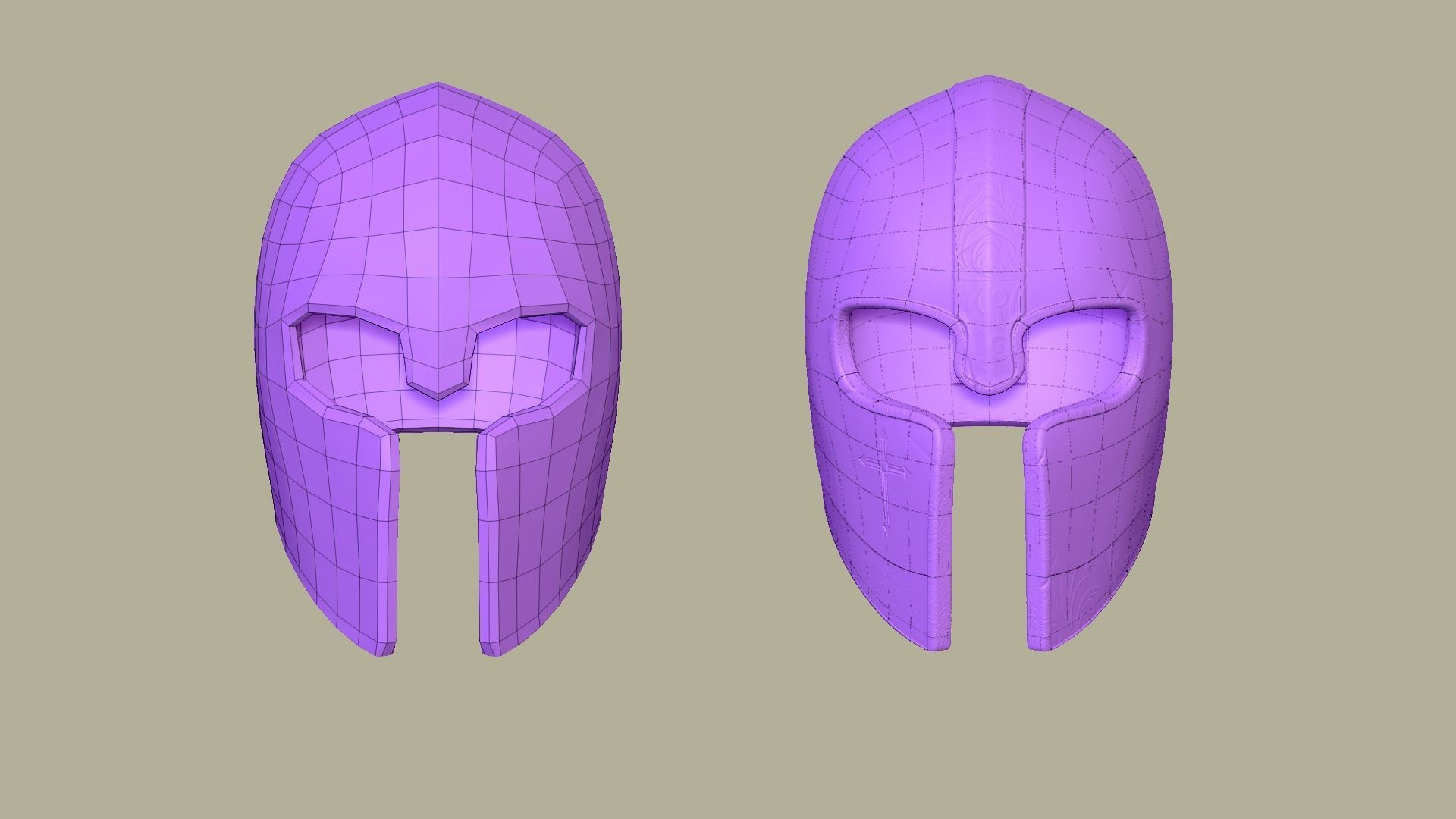 Golden Crusader Helmet - Character Design Low-poly 3D model_14