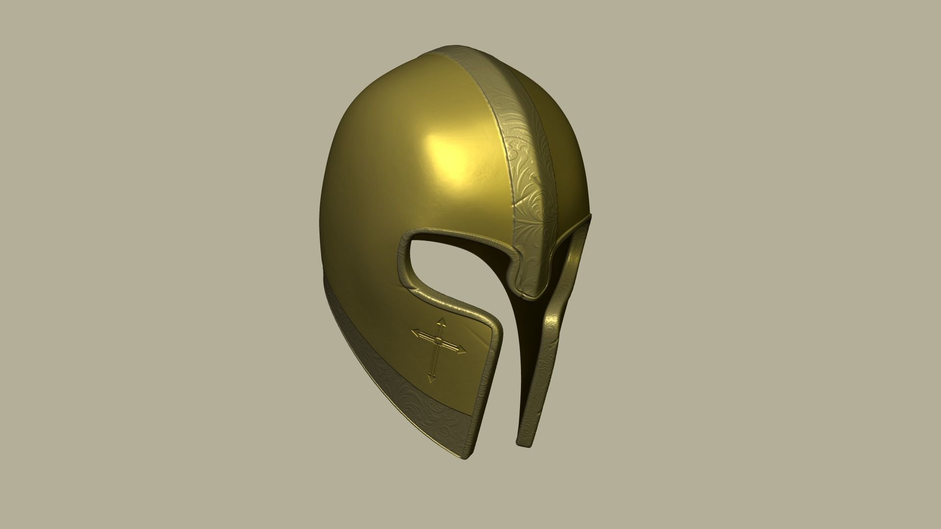Golden Crusader Helmet - Character Design Low-poly 3D model_7