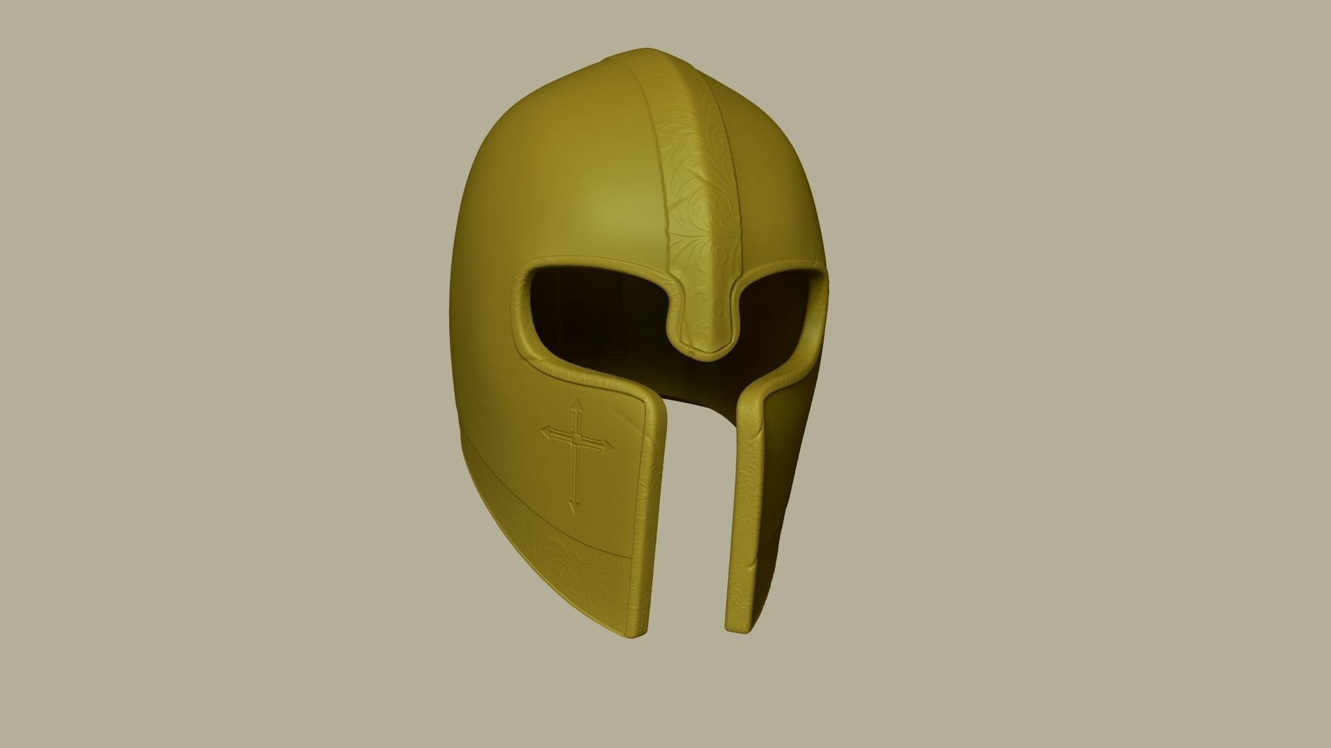 Golden Crusader Helmet - Character Design Low-poly 3D model_5