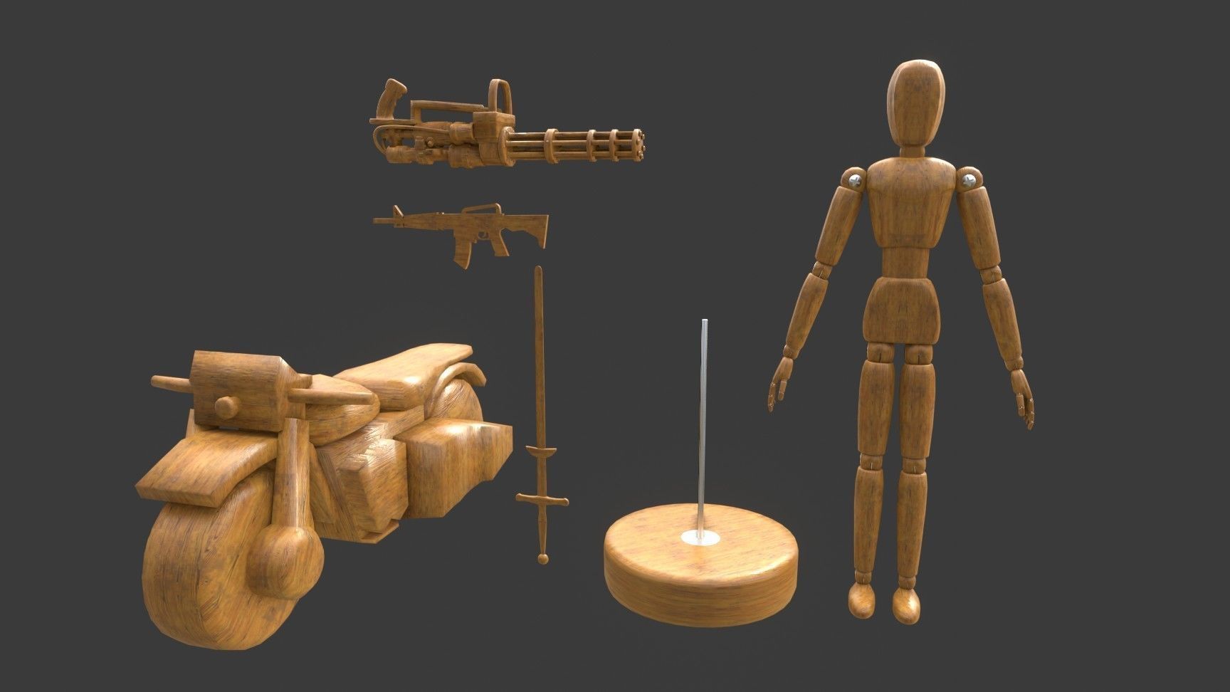 Rigged Wooden Manequin  3D Model 3D model_50
