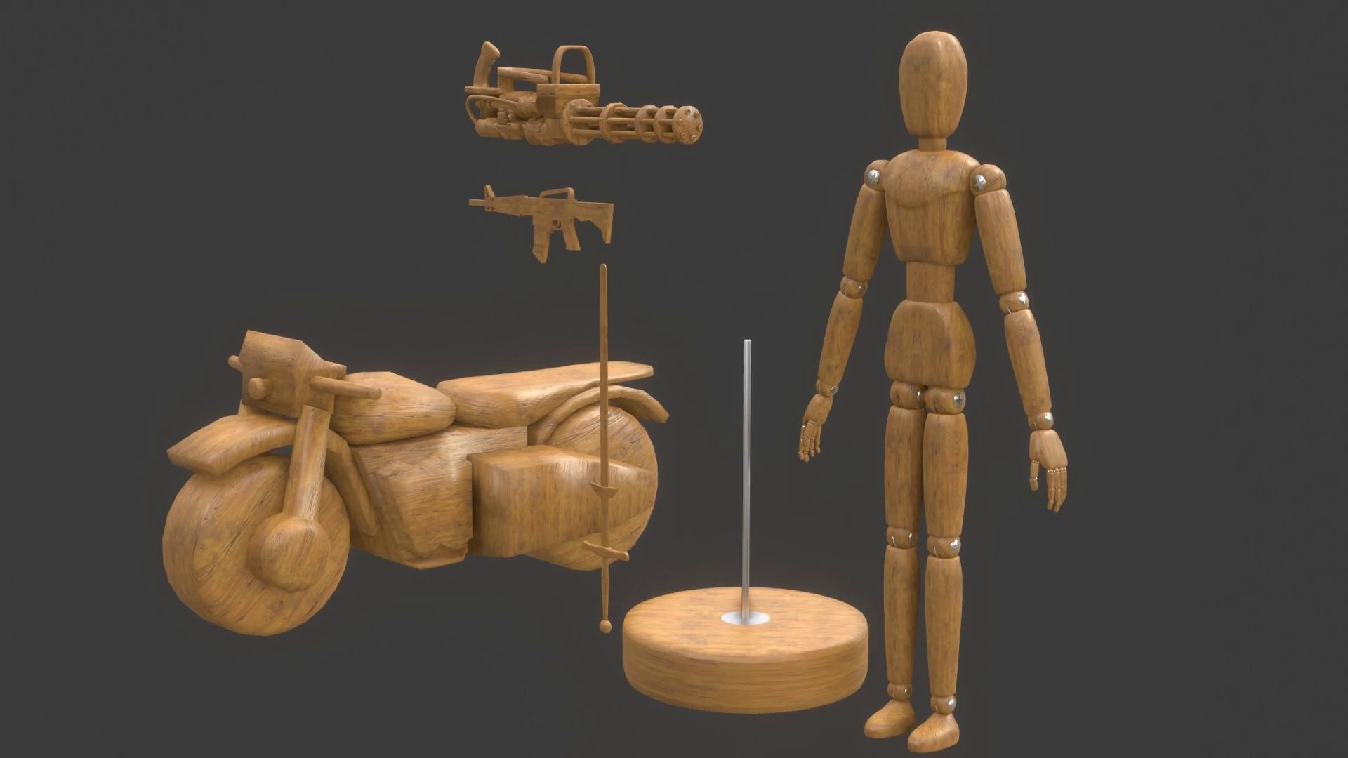 Rigged Wooden Manequin  3D Model 3D model_21