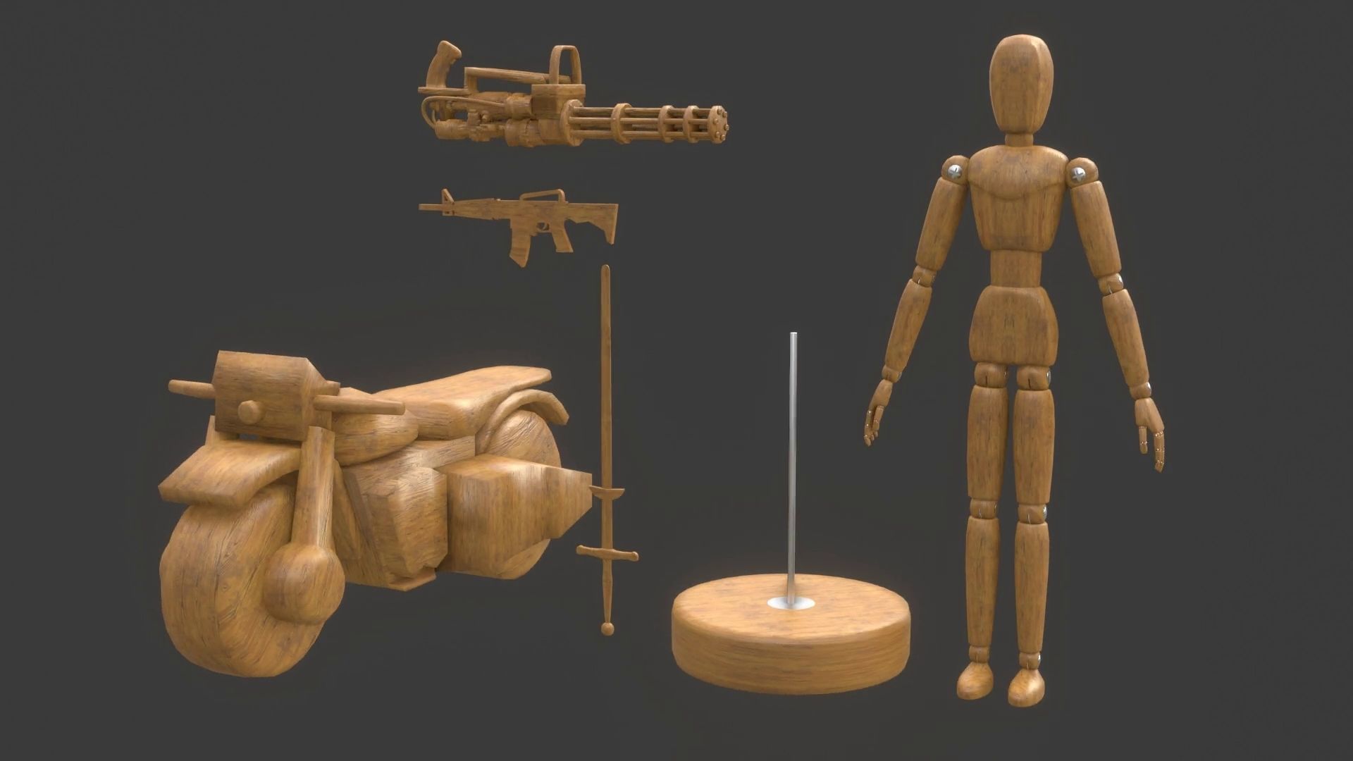 Rigged Wooden Manequin  3D Model 3D model_23