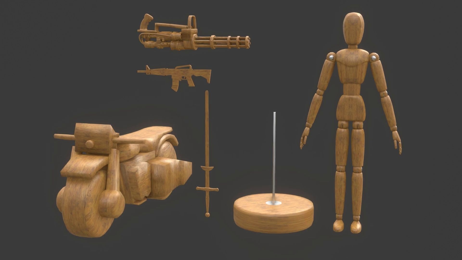 Rigged Wooden Manequin  3D Model 3D model_3