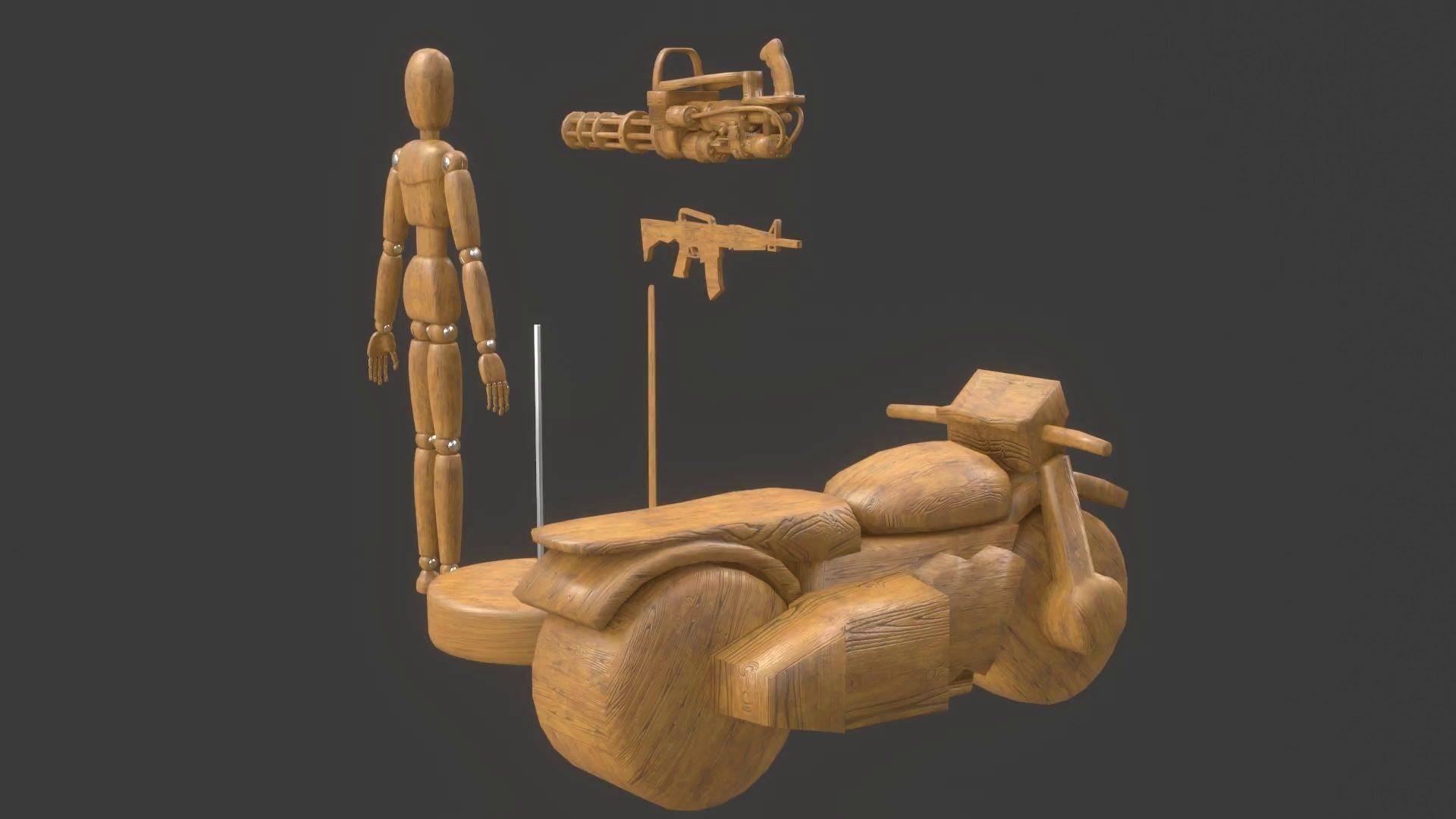 Rigged Wooden Manequin  3D Model 3D model_12