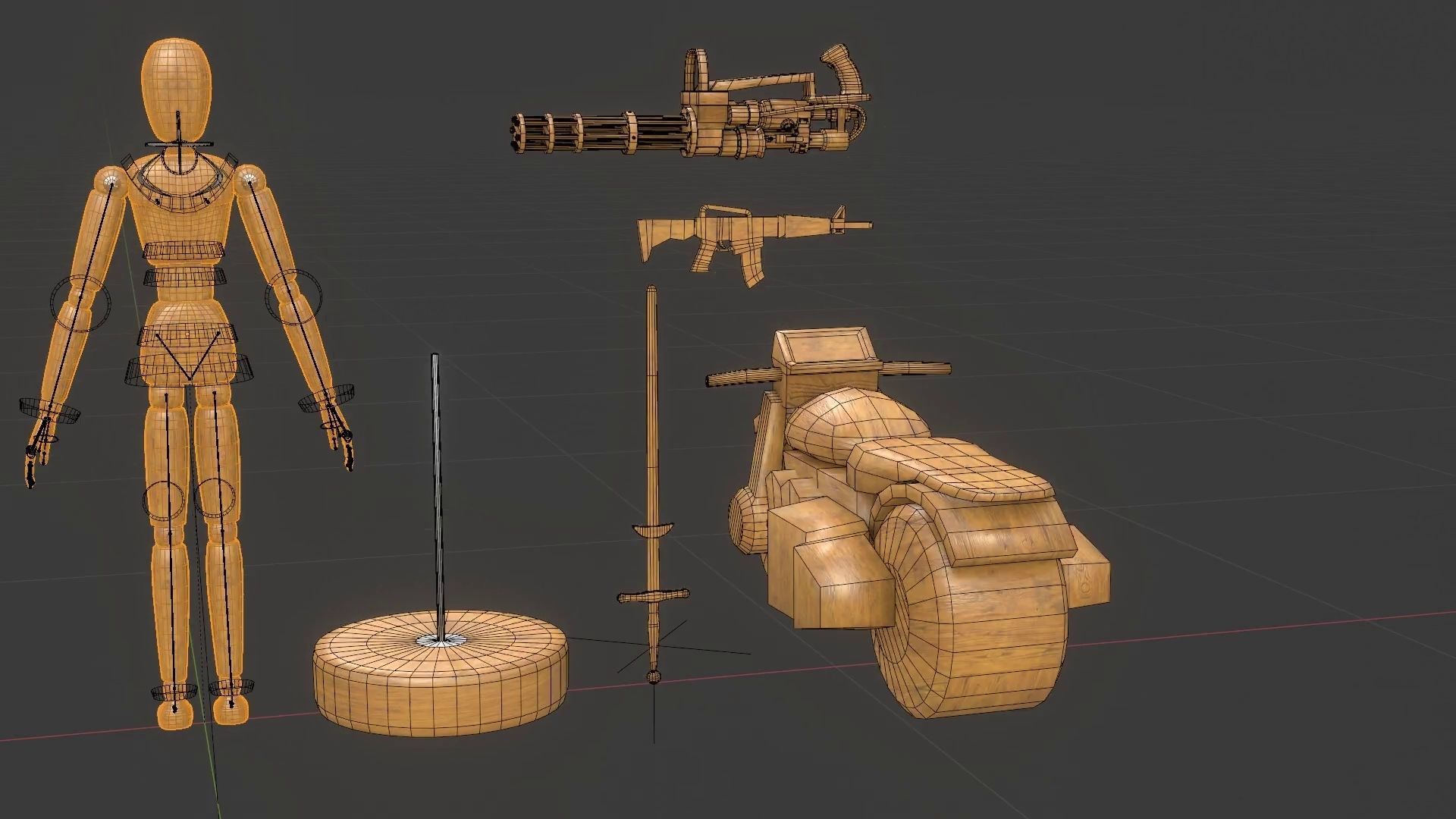 Rigged Wooden Manequin  3D Model 3D model_39