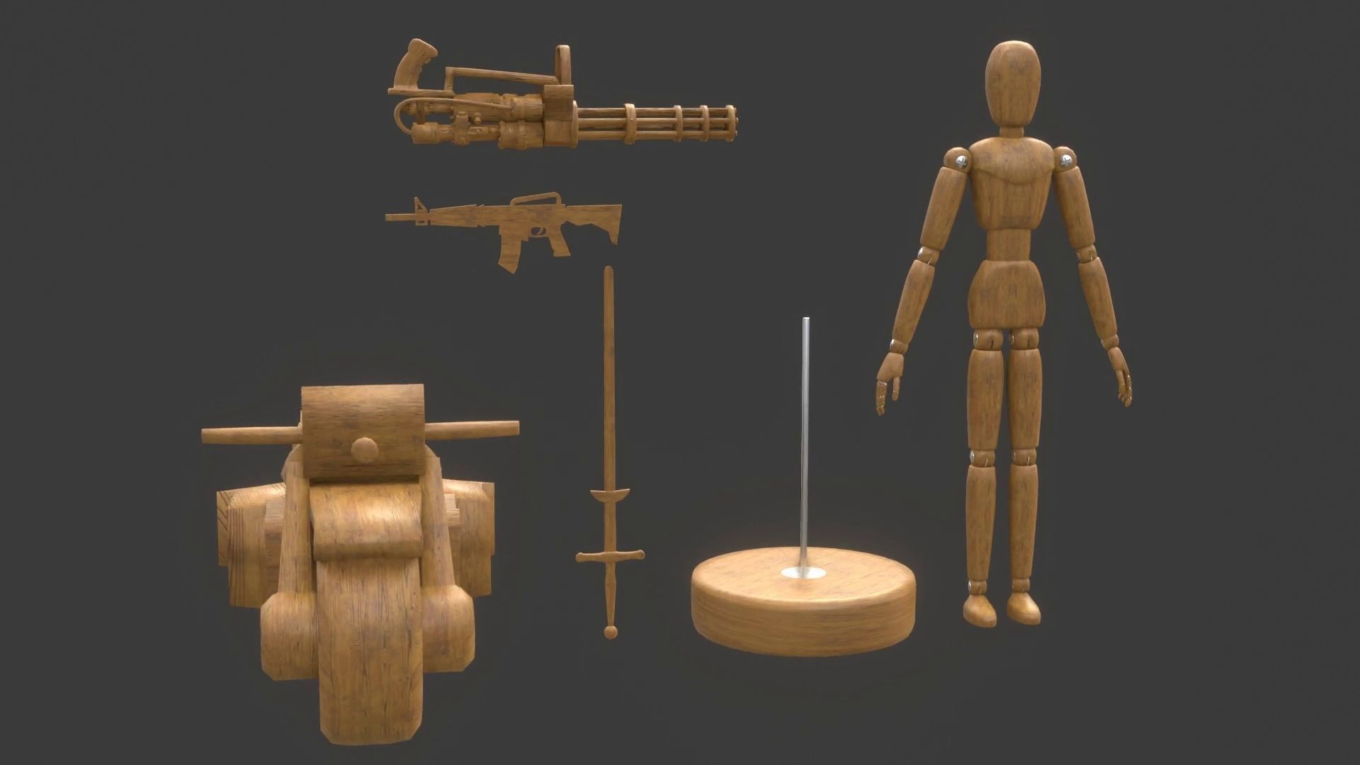 Rigged Wooden Manequin  3D Model 3D model_6
