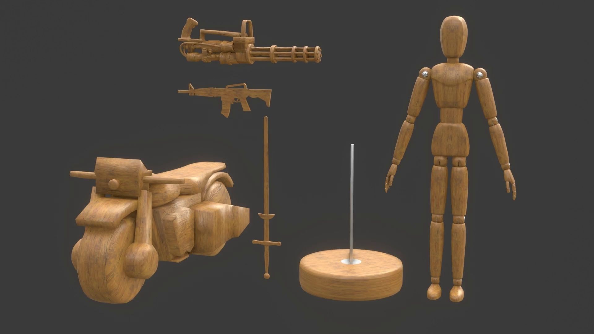 Rigged Wooden Manequin  3D Model 3D model_2