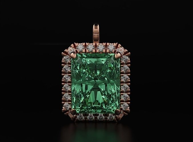 Beautiful pendant with diamonds and Radiant stone 591 3D print model