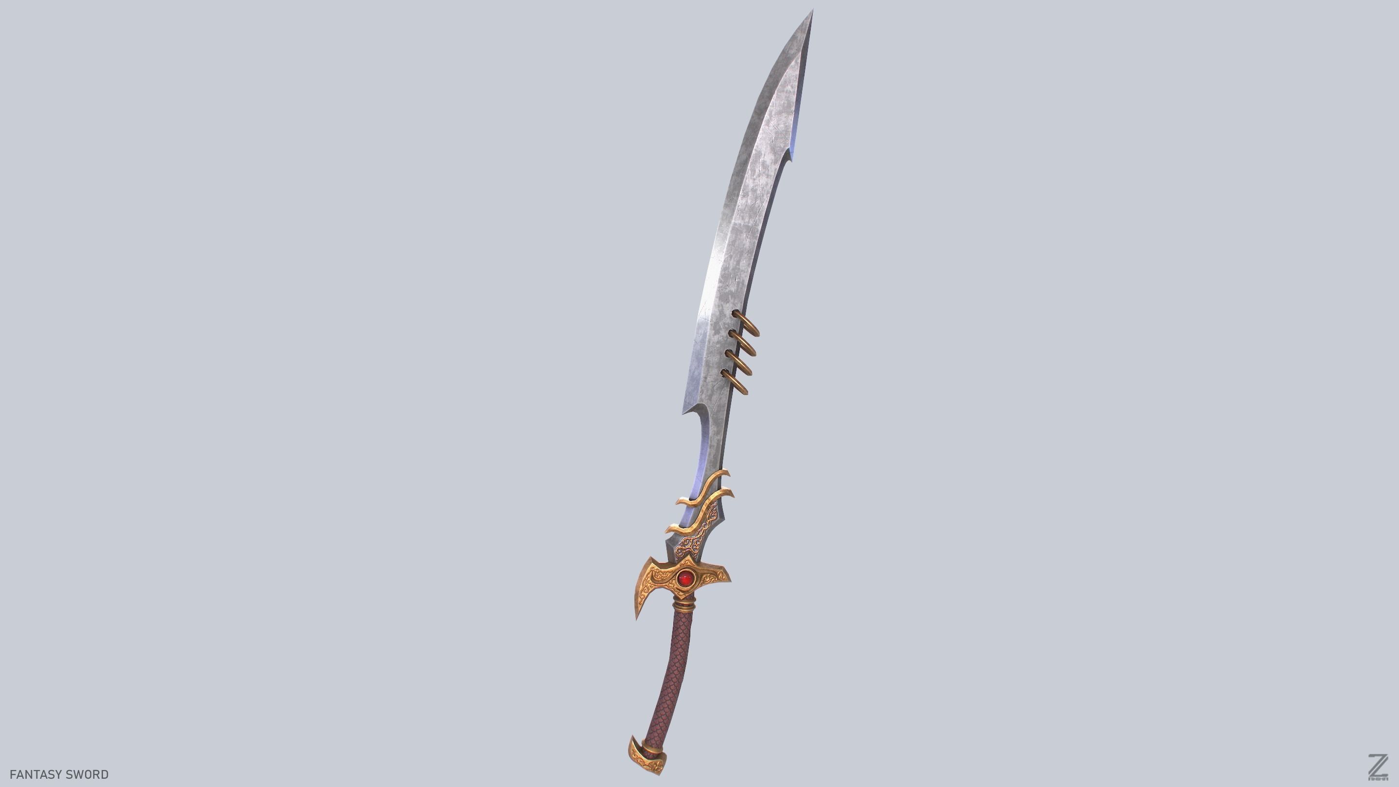 Fantasy sword Low-poly 3D model_5