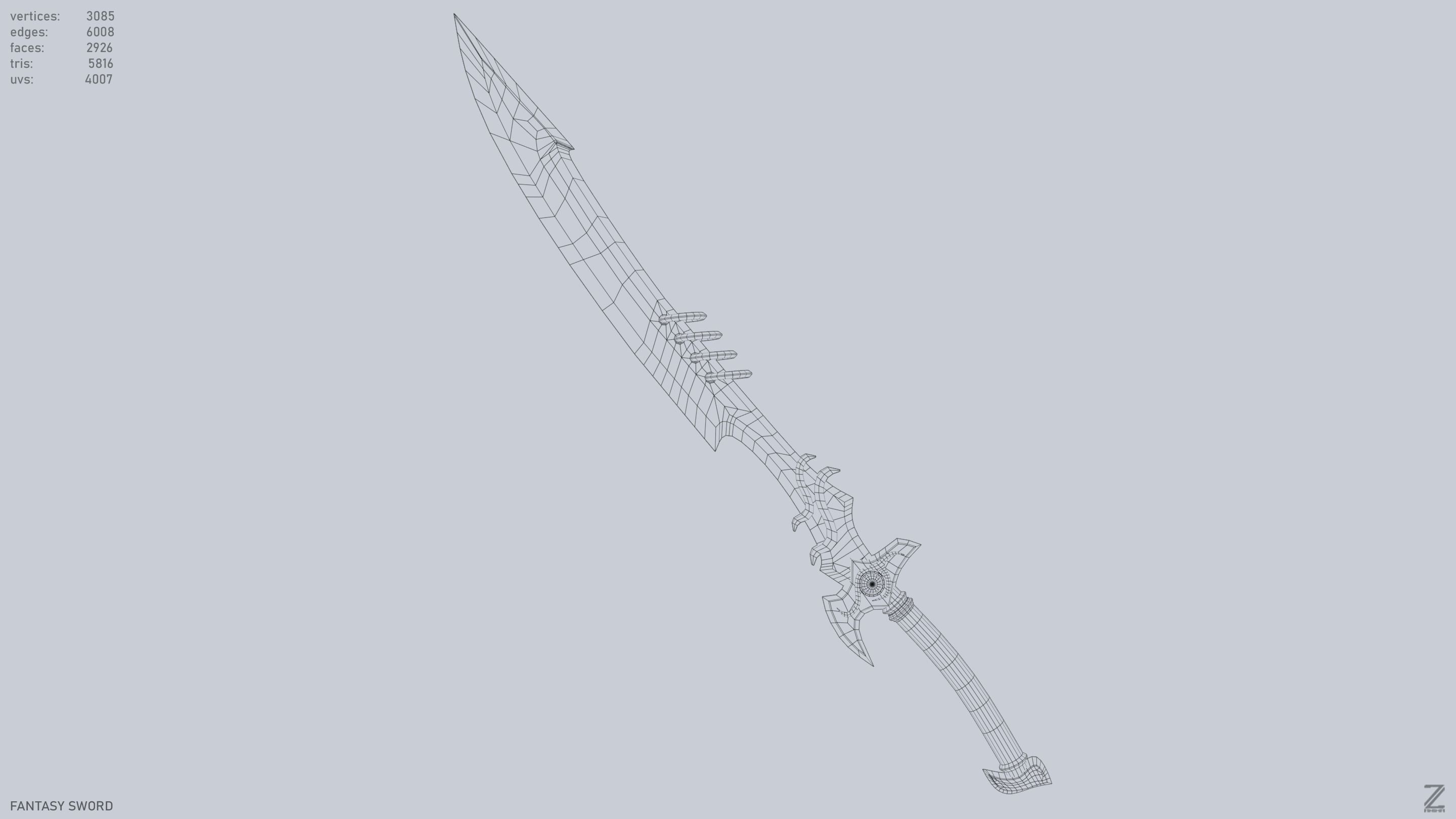 Fantasy sword Low-poly 3D model_11