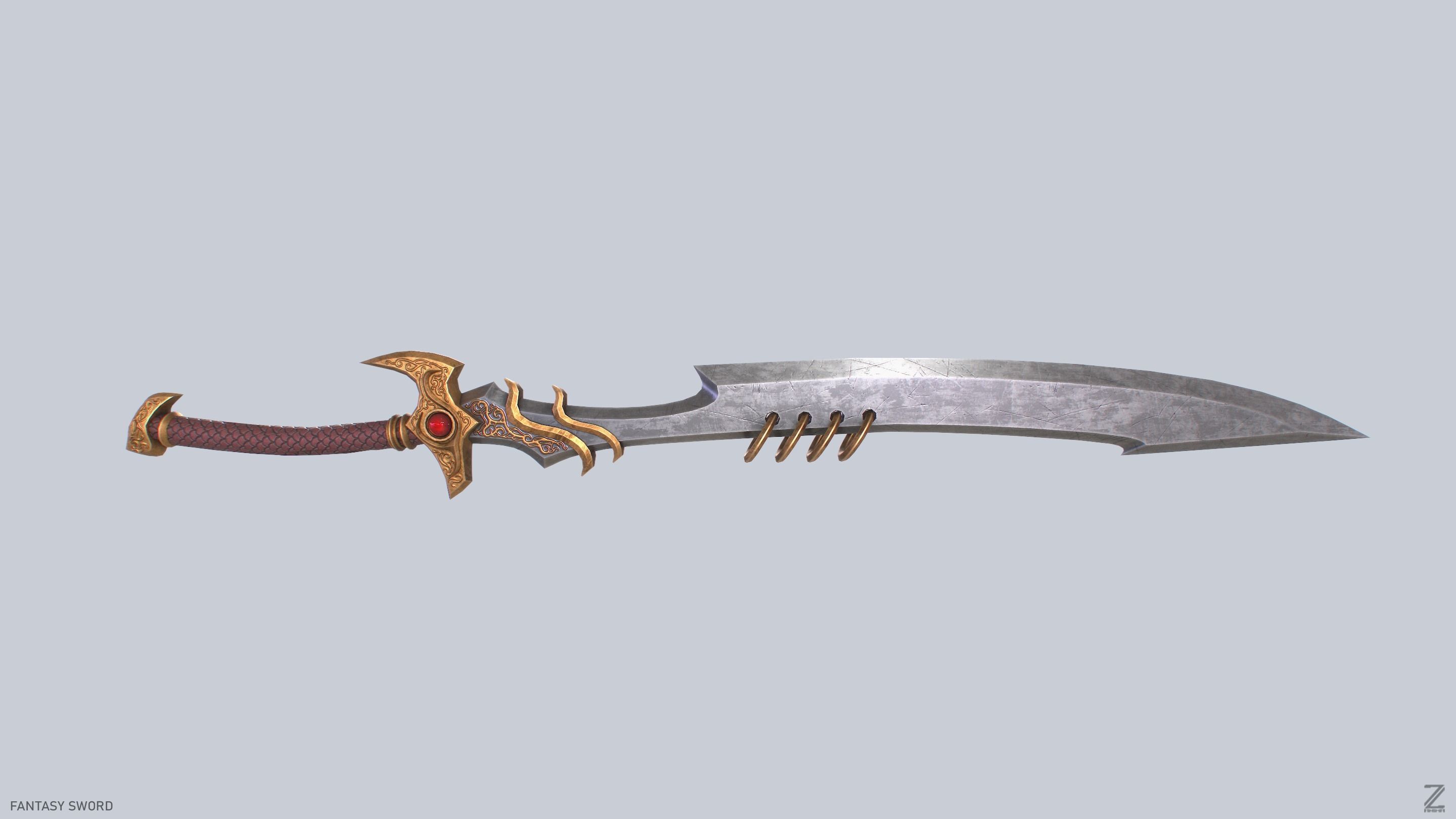 Fantasy sword Low-poly 3D model_2