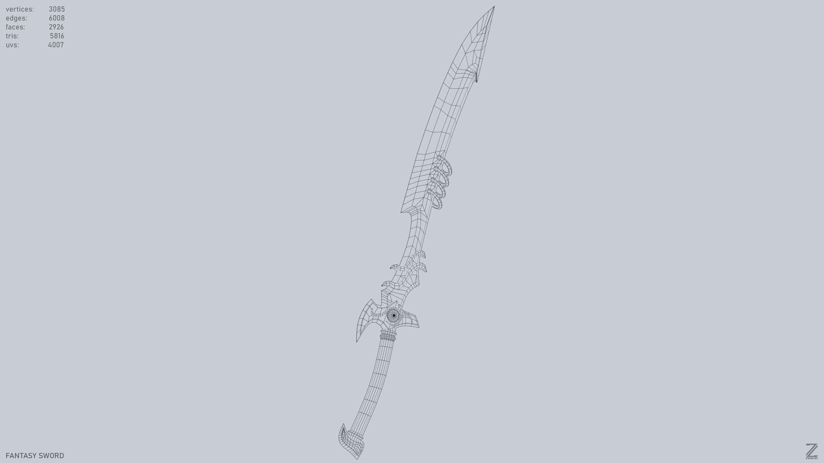Fantasy sword Low-poly 3D model_15