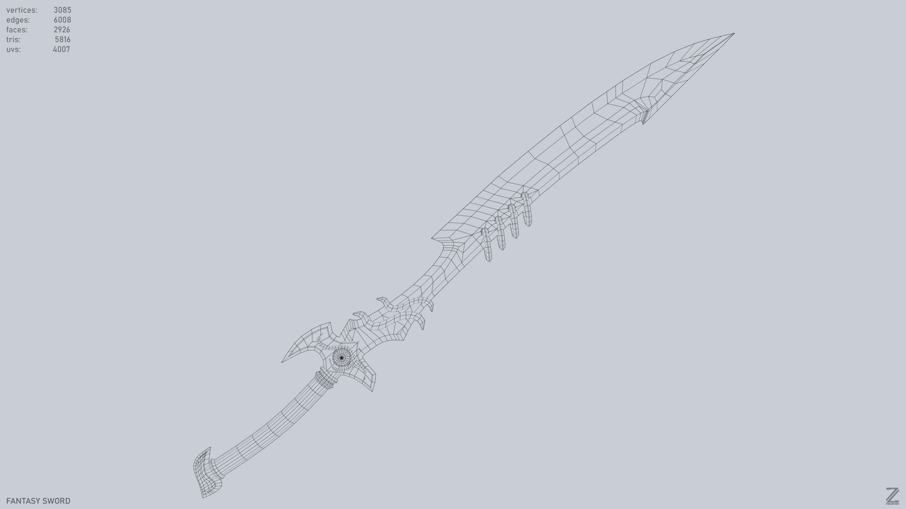 Fantasy sword Low-poly 3D model_4