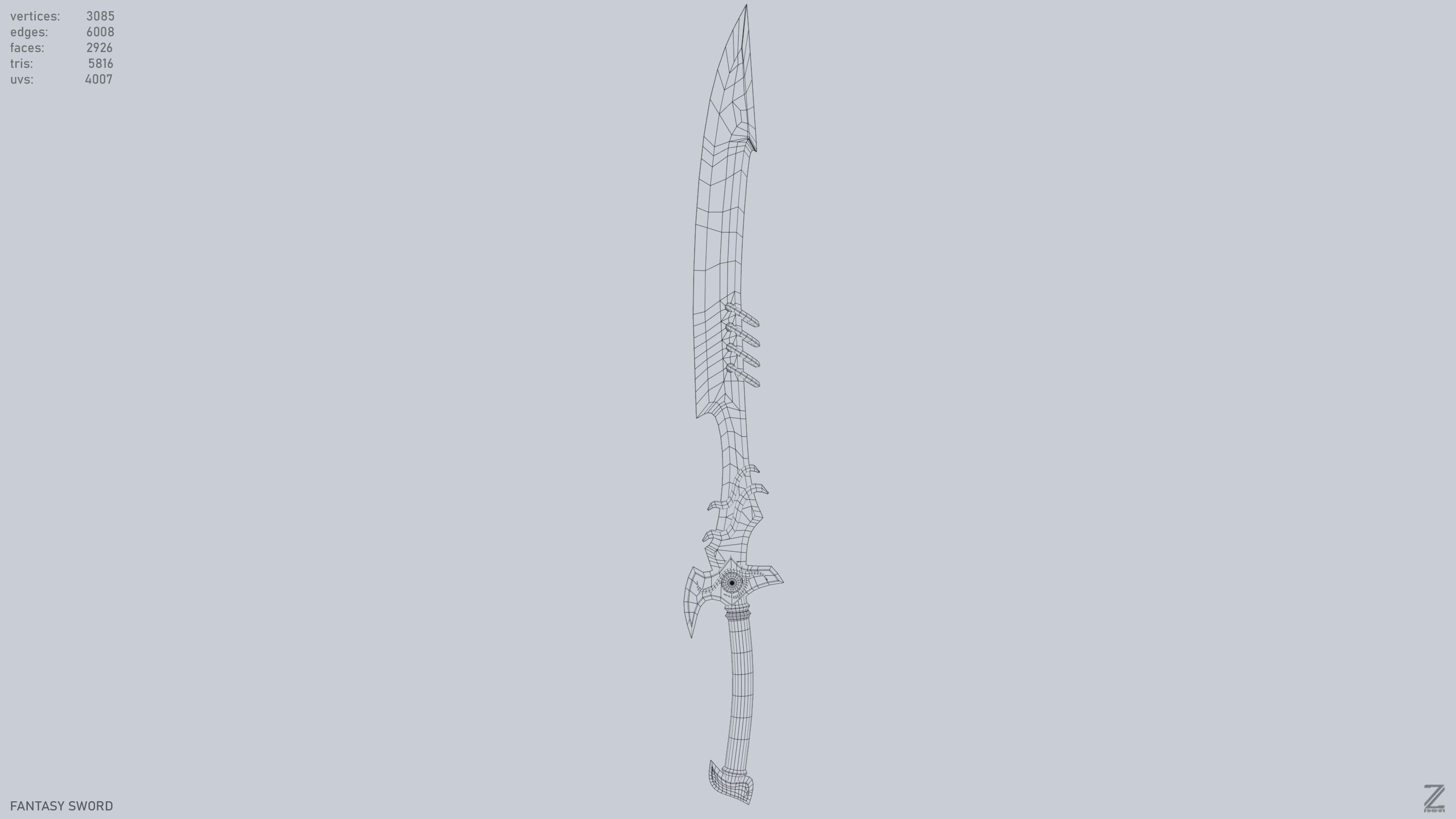 Fantasy sword Low-poly 3D model_10