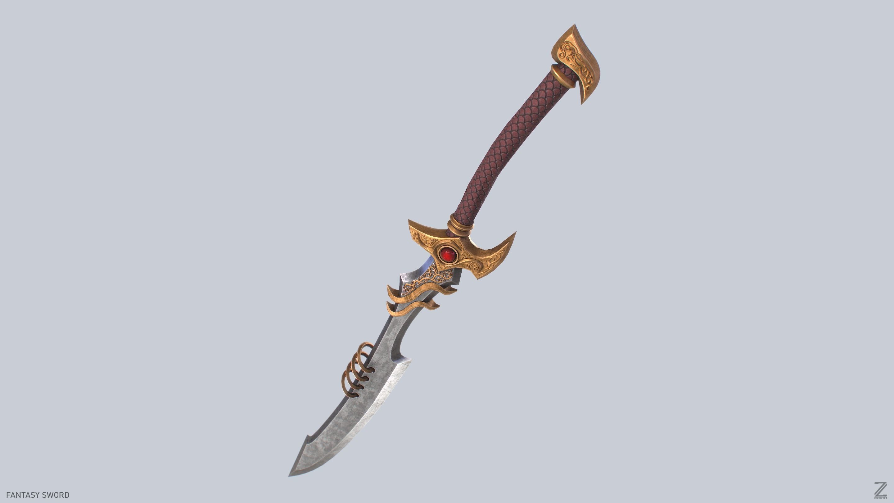 Fantasy sword Low-poly 3D model_7