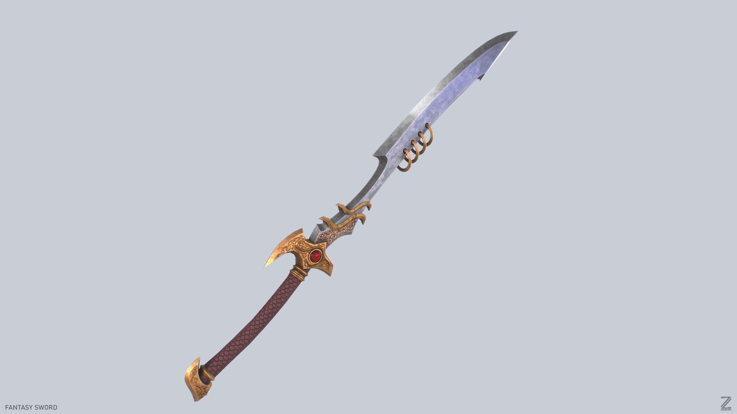 Fantasy sword Low-poly 3D model_8