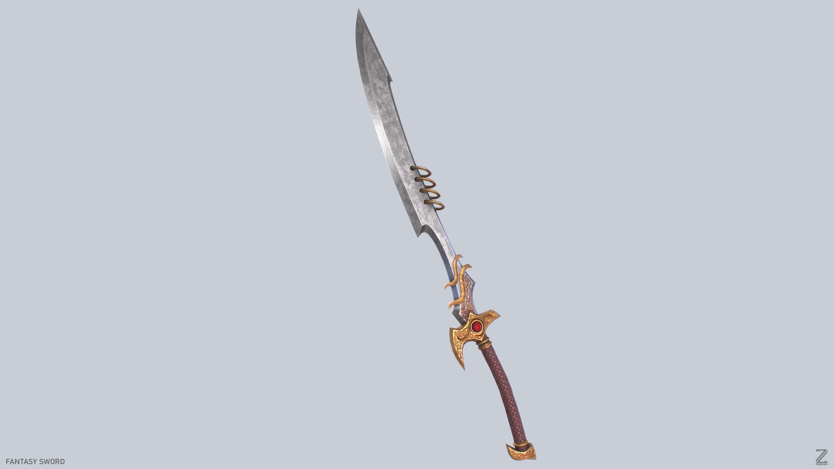 Fantasy sword Low-poly 3D model_9