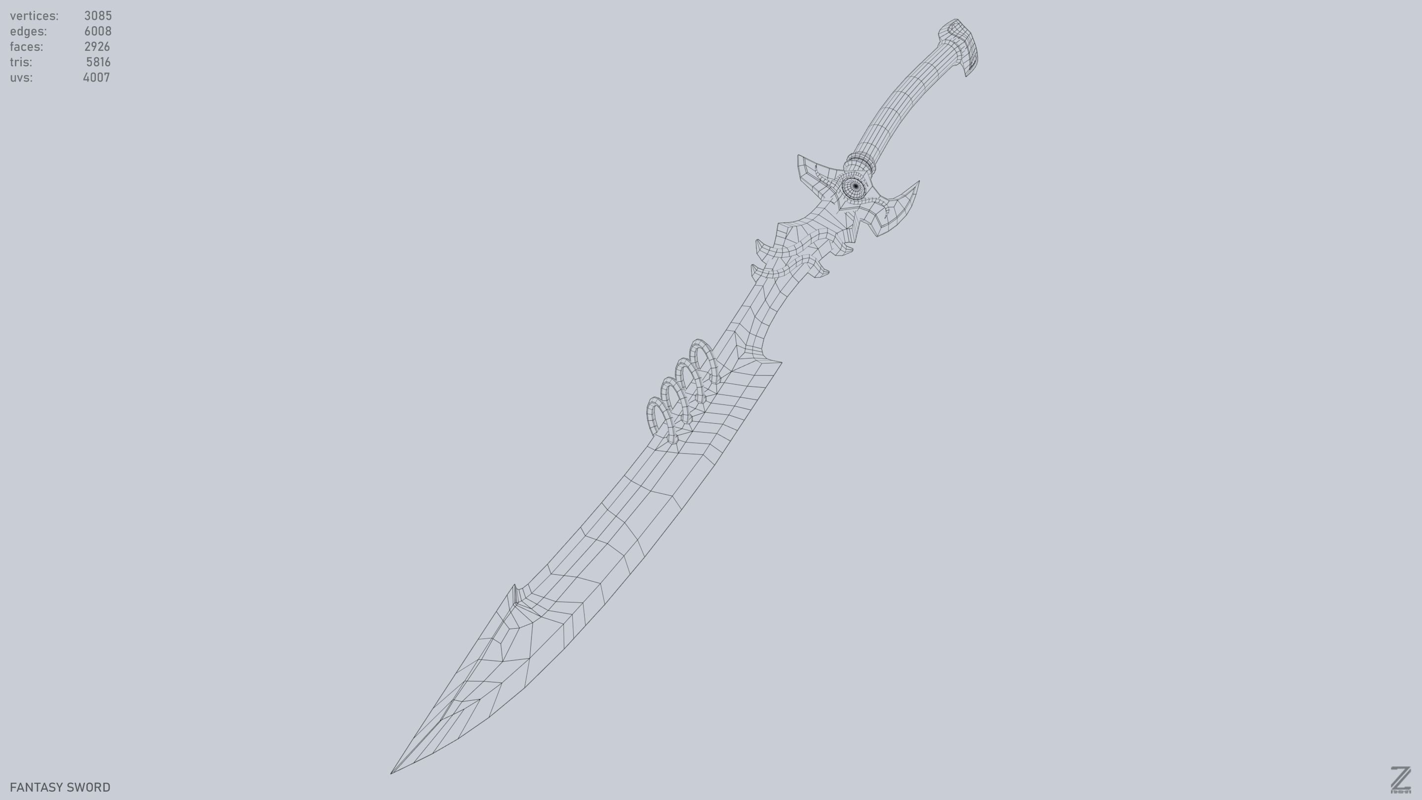 Fantasy sword Low-poly 3D model_13