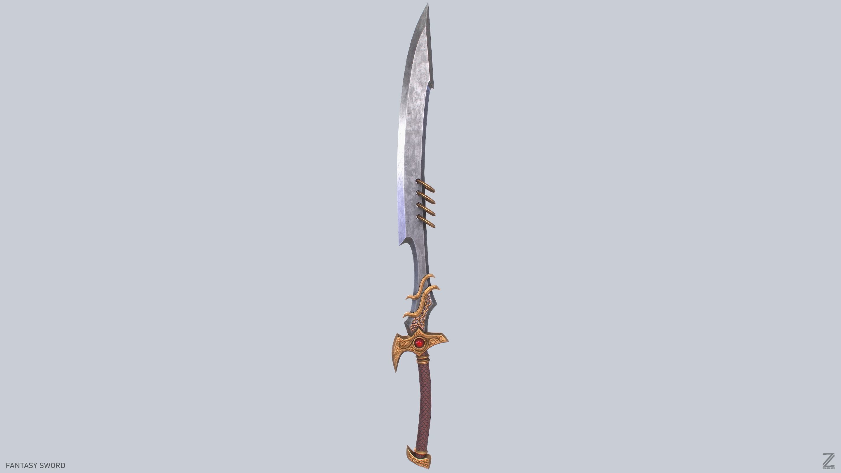 Fantasy sword Low-poly 3D model_6