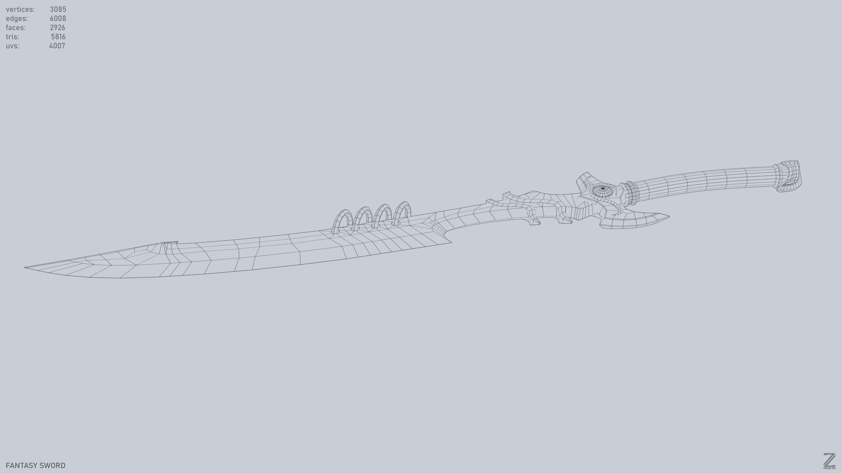 Fantasy sword Low-poly 3D model_14