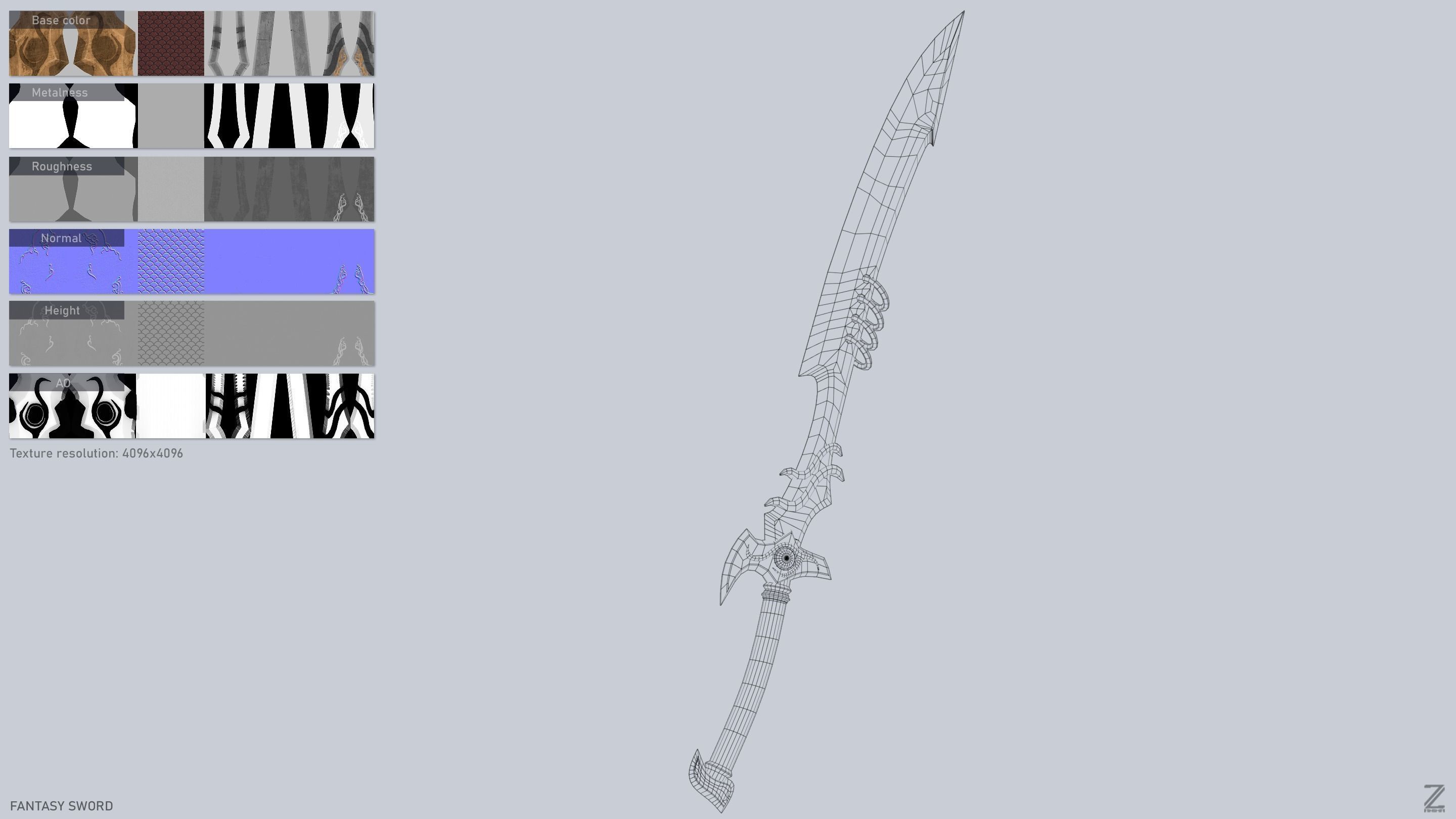 Fantasy sword Low-poly 3D model_3