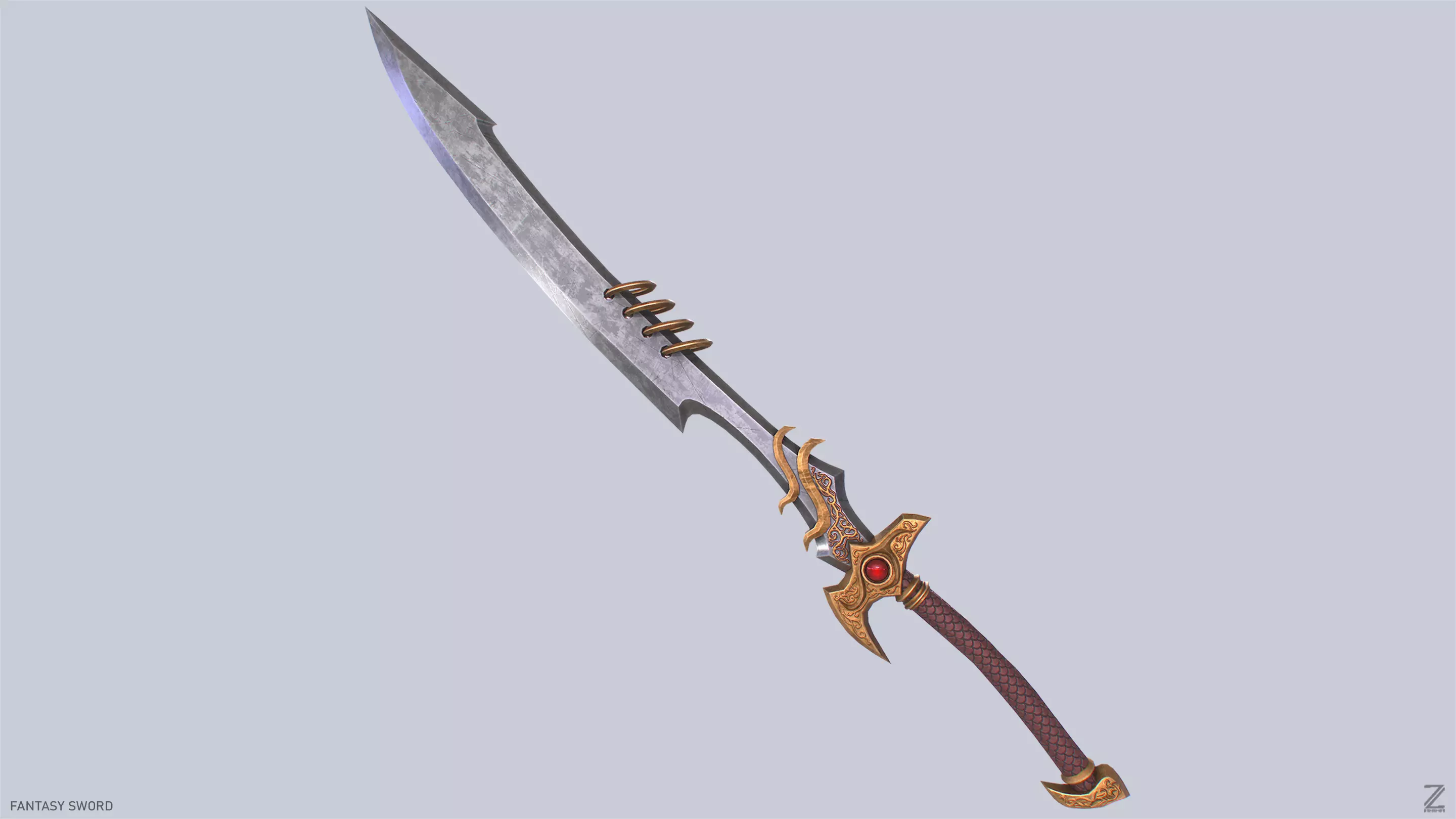 Fantasy sword Low-poly 3D model_0