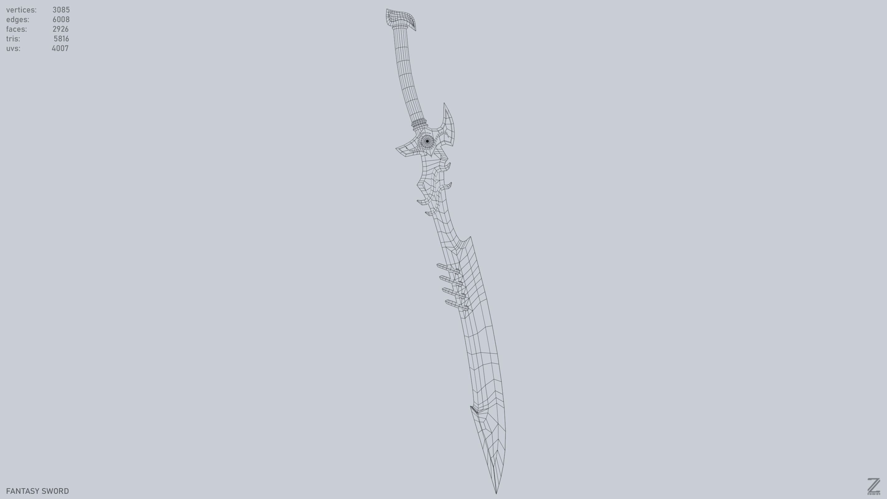 Fantasy sword Low-poly 3D model_12