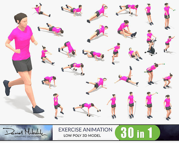 30 Woman Exercise Pack vol 2 Low-poly 3D model