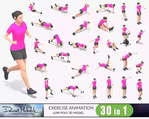 30 Woman Exercise Pack vol 2 Low-poly 3D model