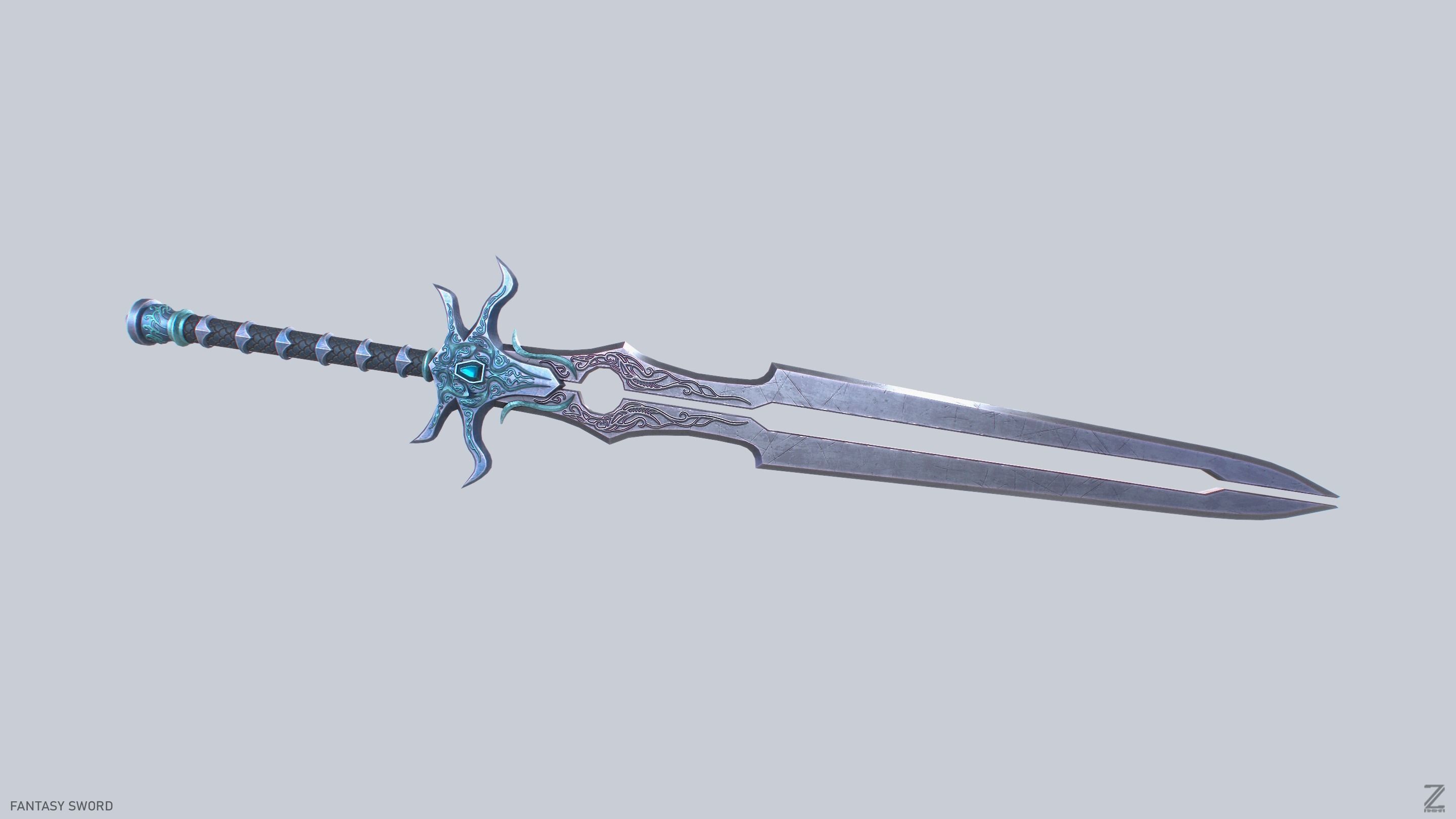 Fantasy sword Low-poly 3D model_2