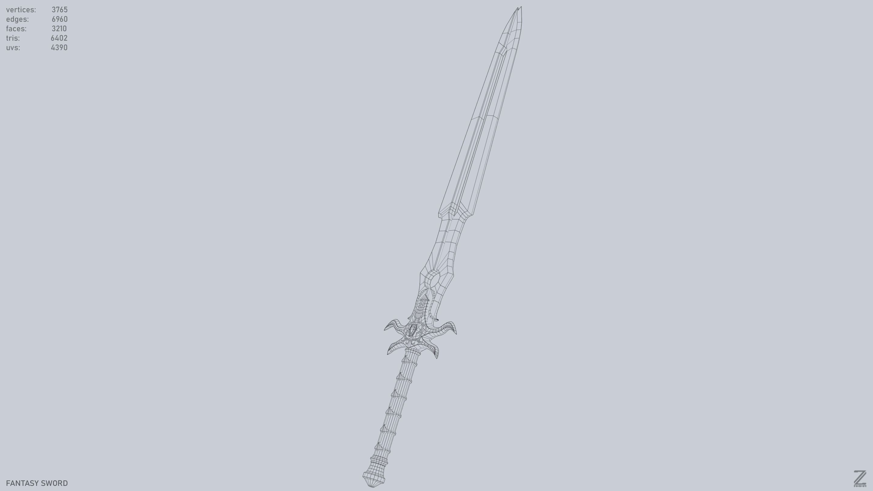 Fantasy sword Low-poly 3D model_13