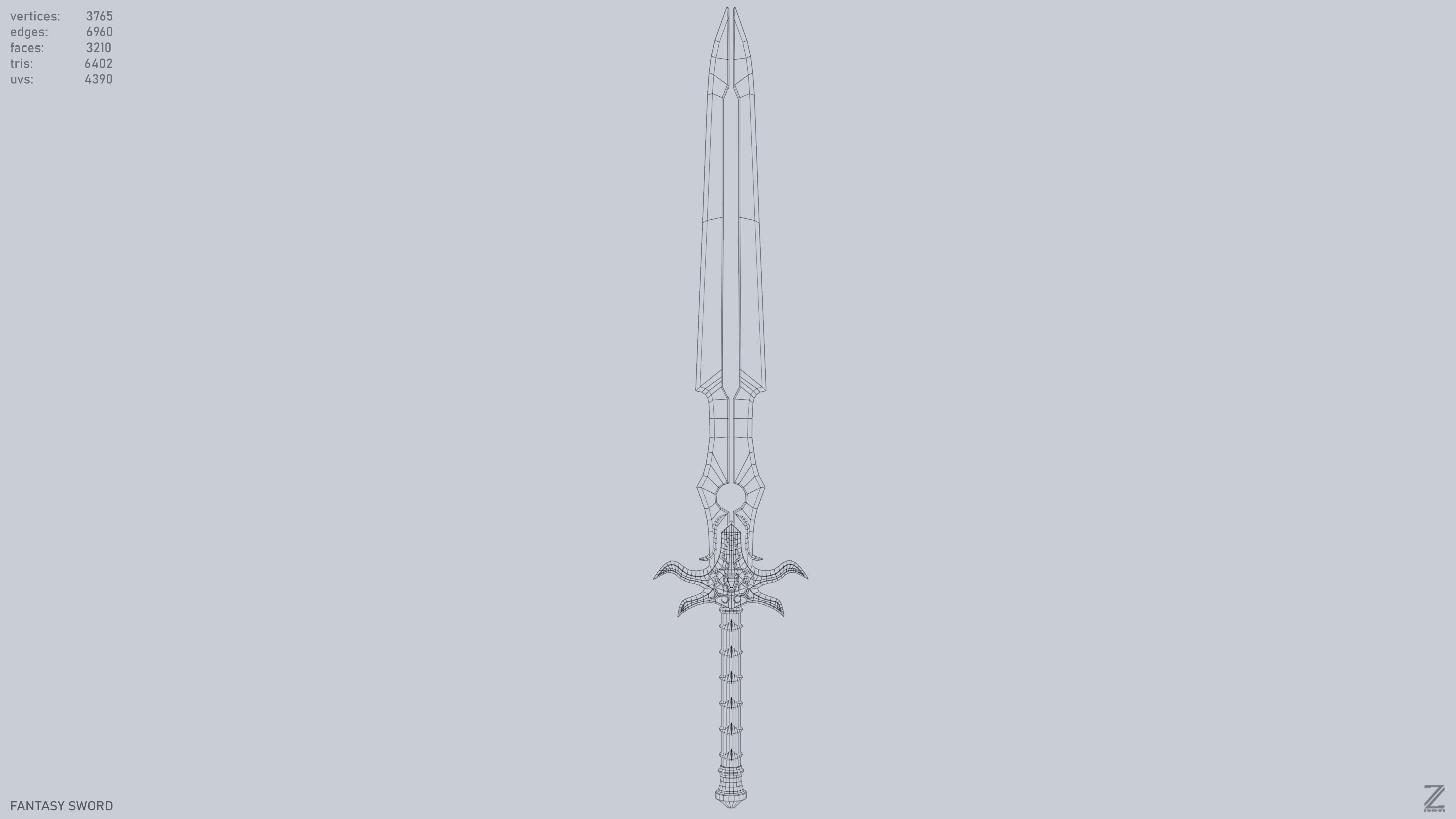 Fantasy sword Low-poly 3D model_10