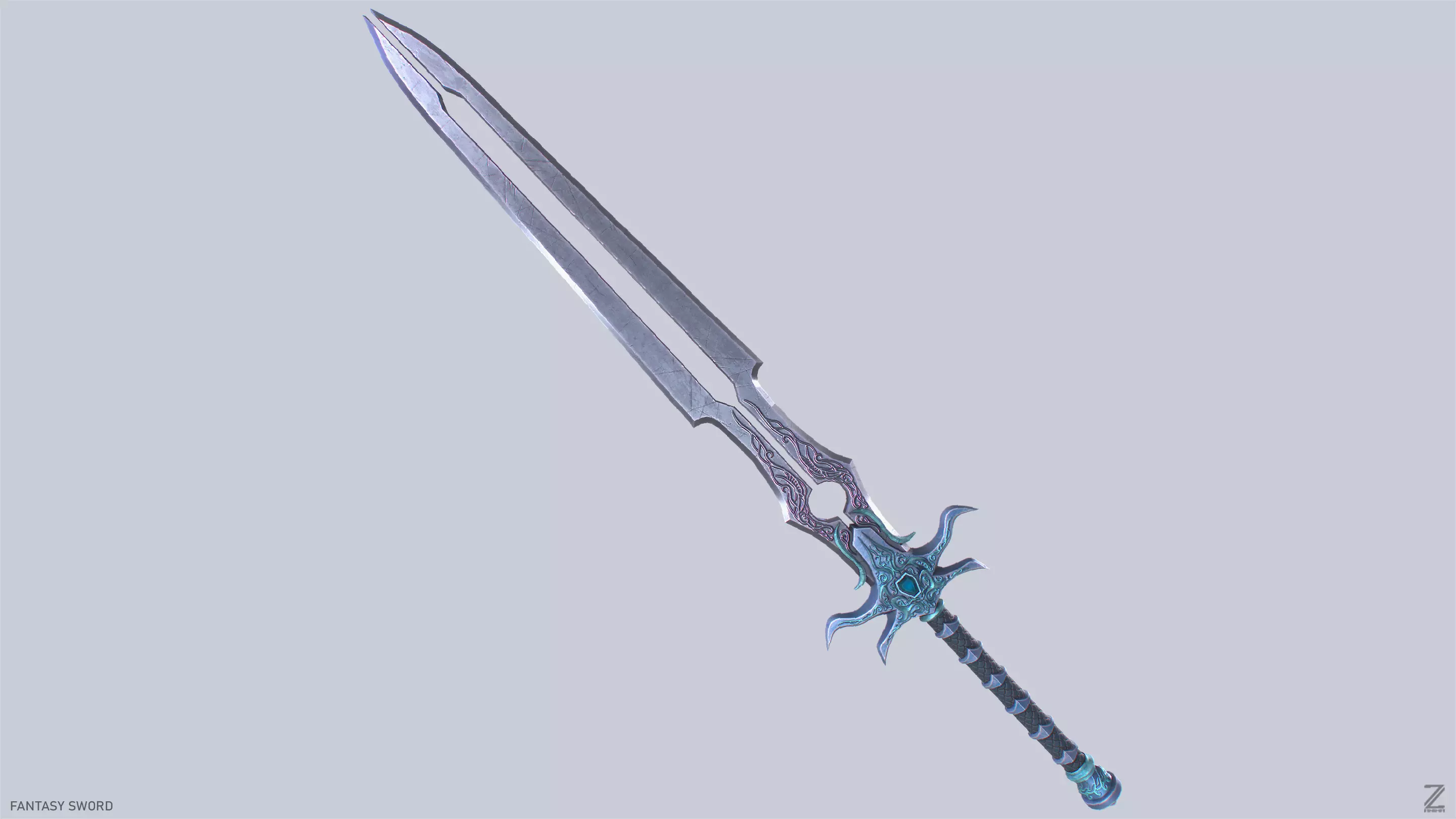 Fantasy sword Low-poly 3D model_0