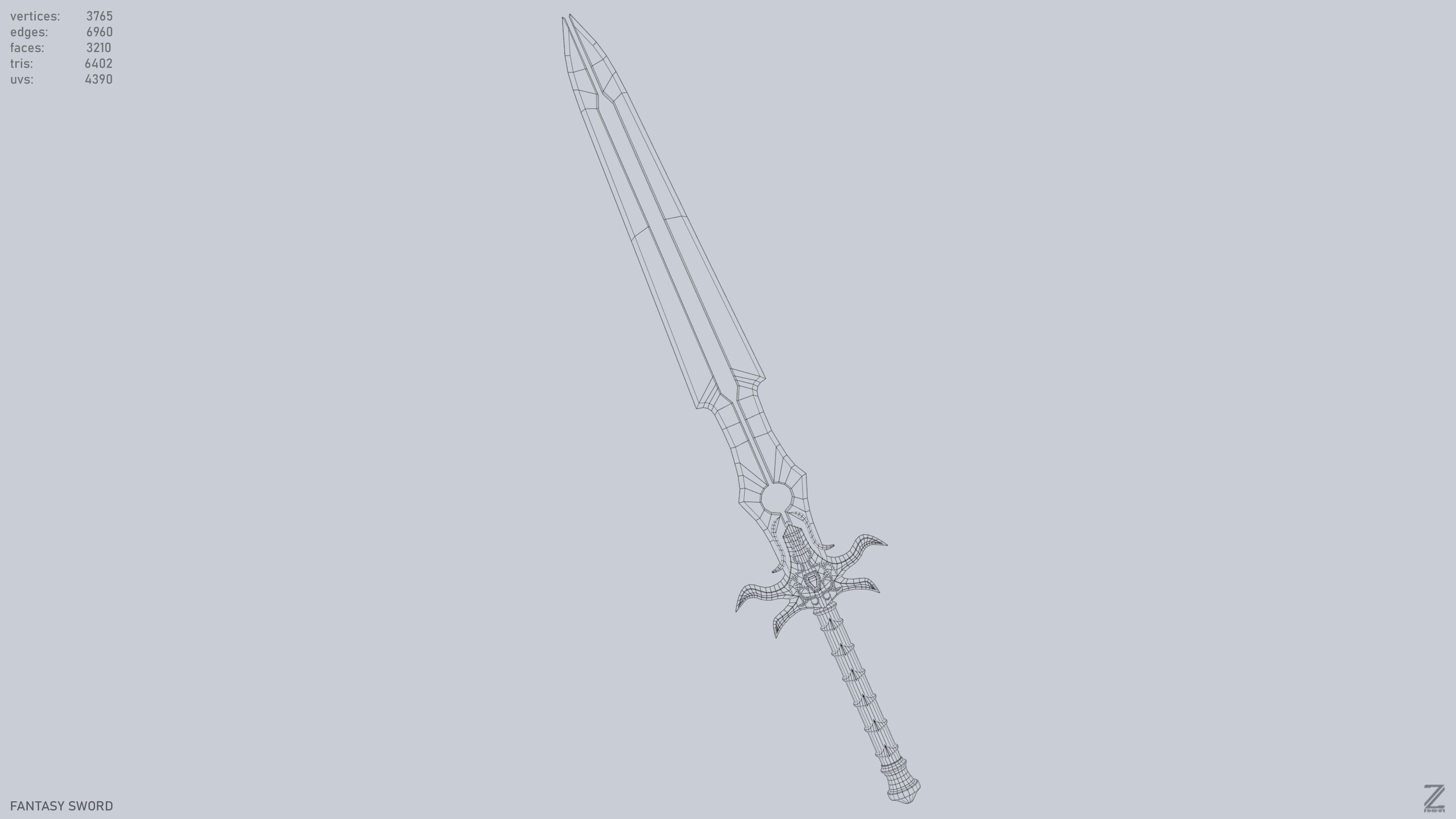 Fantasy sword Low-poly 3D model_11