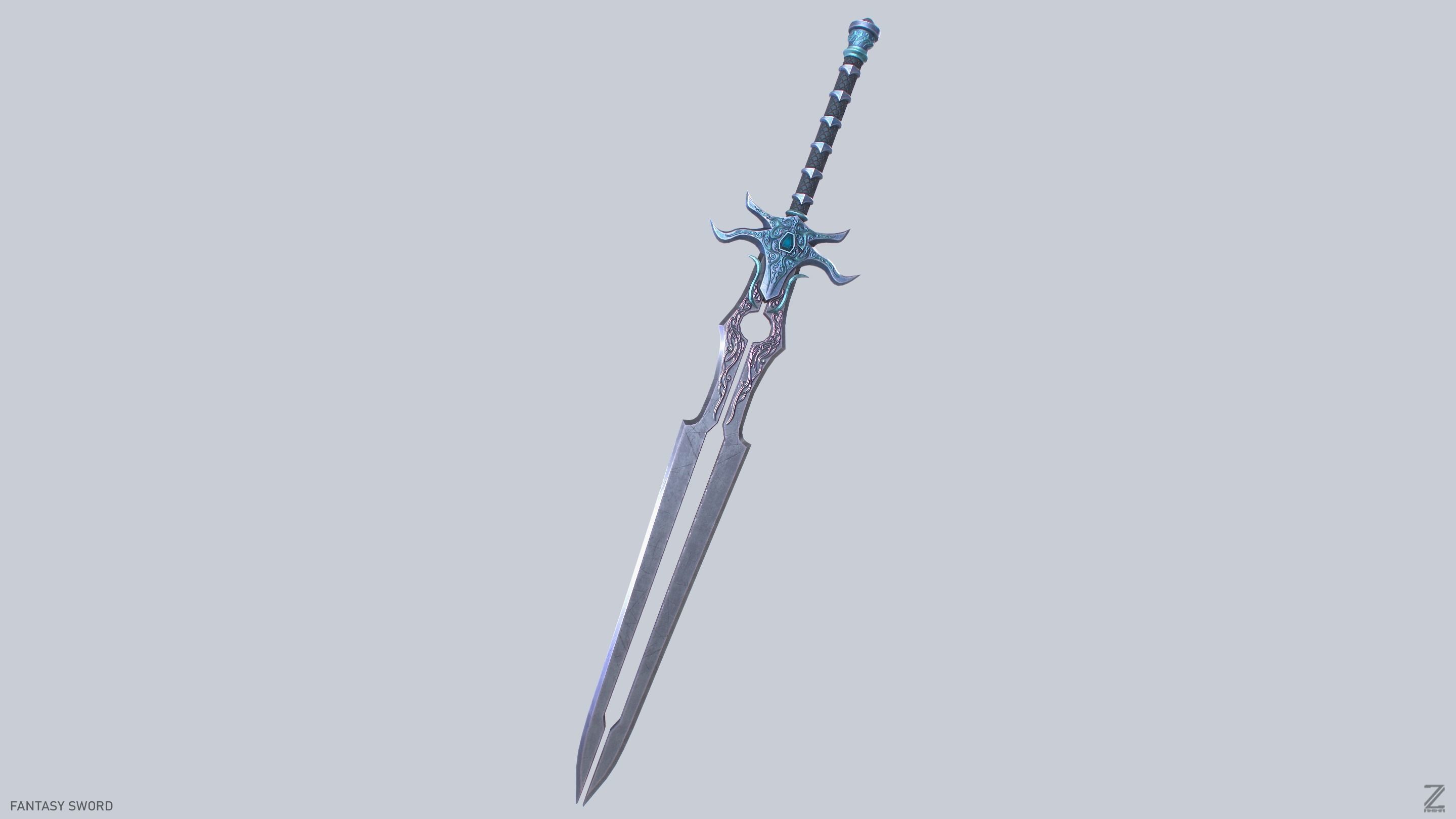 Fantasy sword Low-poly 3D model_7