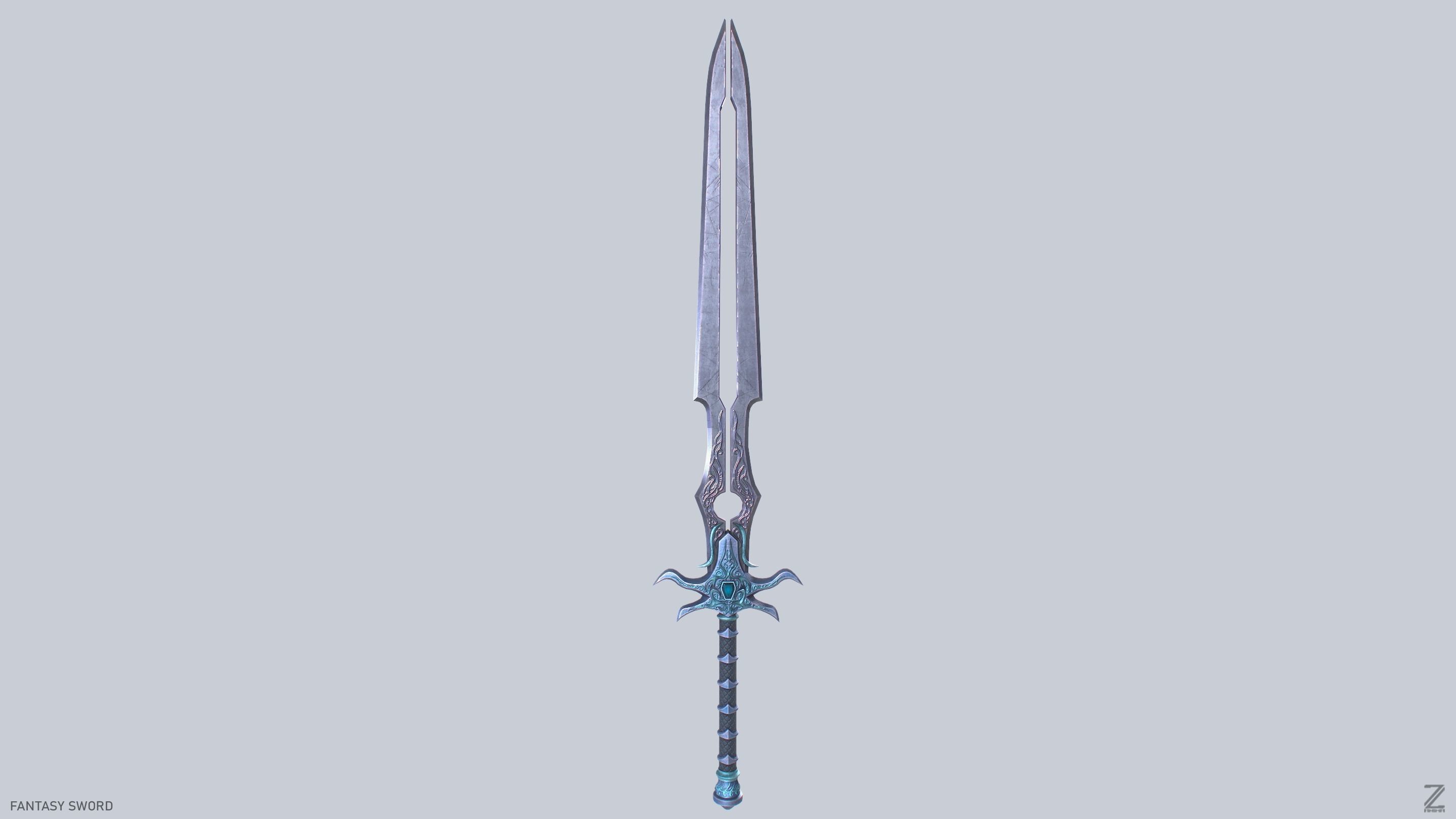 Fantasy sword Low-poly 3D model_6