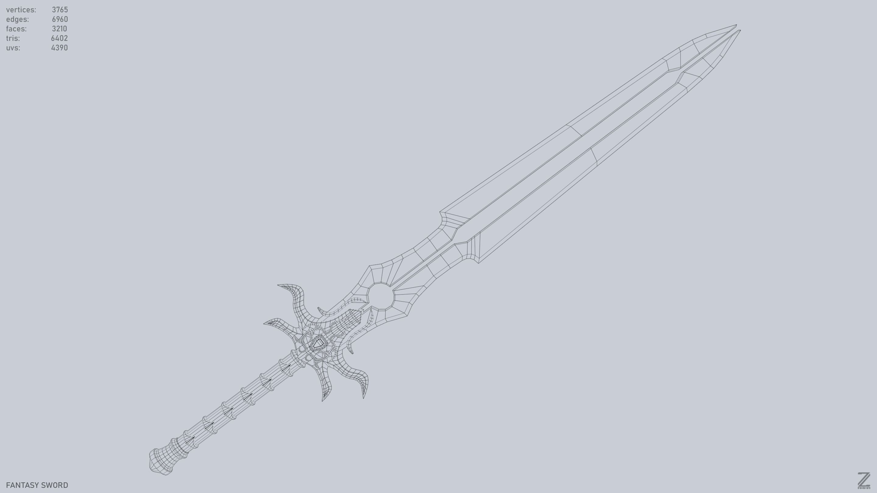 Fantasy sword Low-poly 3D model_4